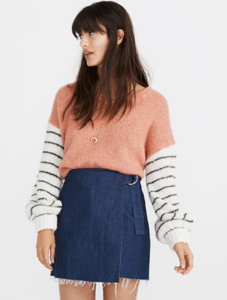Nwt madewell denim wrap skirt raw hem darkwash 00